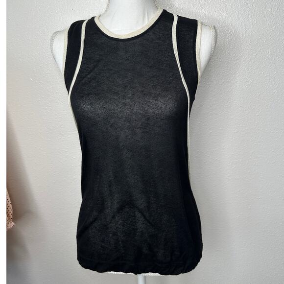 Rag & Bone Black & Cream Round Neck Sleeveless Sheer Tank Top S - Picture 3 of 13